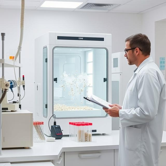 Air purifier testing in a lab by a scientist
