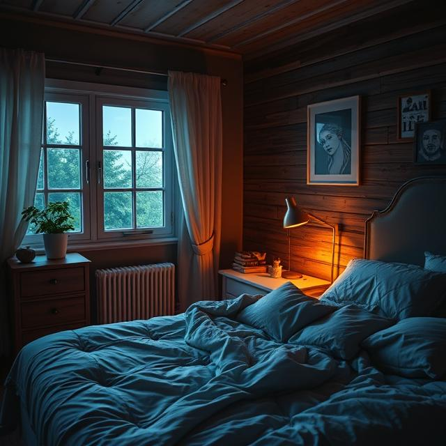 Cozy bedroom with warm lighting and fresh indoor air, promoting better sleep and relaxation.